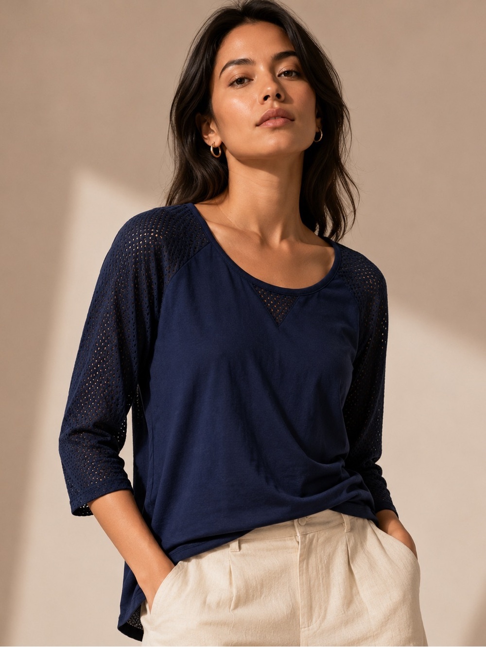 Cato Woman Navy Mesh Sleeve Blouse Plus 22/24W Casual Chic Top